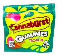 Assorted tropical-colored Cannaburst Gummies featuring Pineapple and Mango flavors.